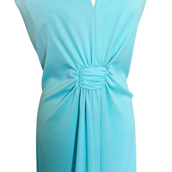 Vintage Montgomery Ward Ruched Maxi Dress Robin’s Egg Blue Union Made - Picture 4 of 8